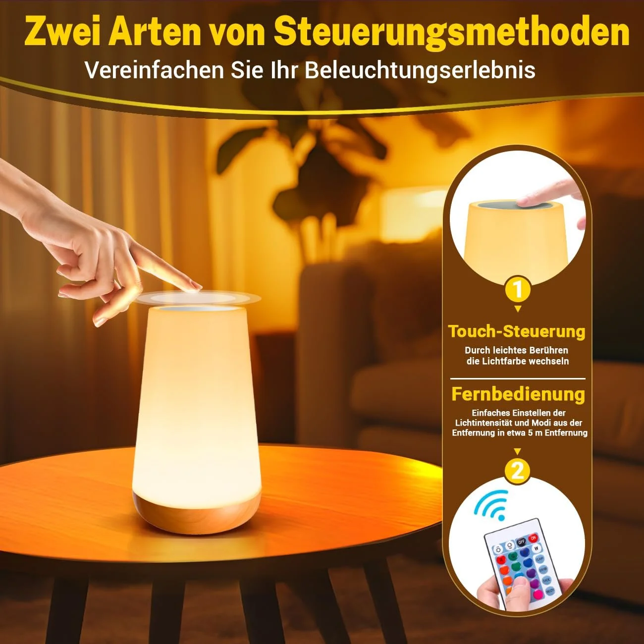 Нічник настільний Touch Dimmable LED 13 RGB Colours Remote Control & Timing Function Rechargeable, фото №4