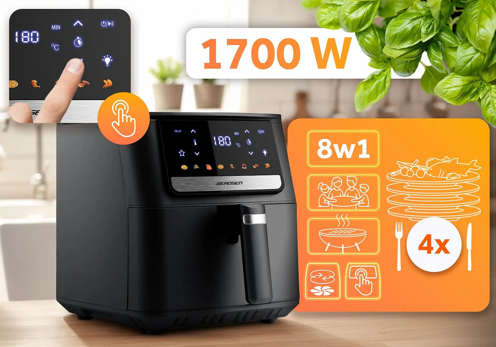 Мультипіч Berdsen 6.5 L 1700 W 8 програм Сенсорний екран Чорна, фото №5 Мультипіч Berdsen 6.5 L 1700 W 8 програм Сенсорний екран Чорна, фото №5