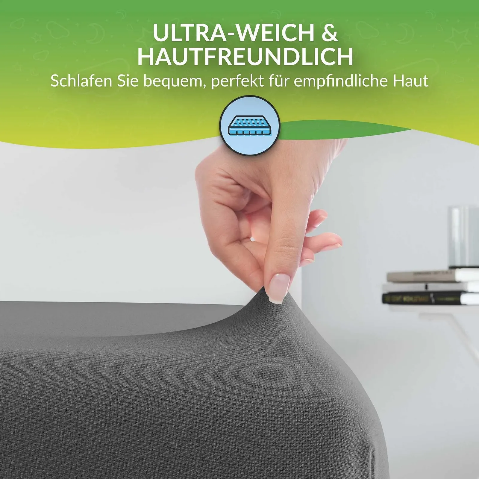 Простирадло на гумці Jersey 200 x 220 см Антрацит, фото №3 Простирадло на гумці Jersey 200 x 220 см Антрацит, фото №3