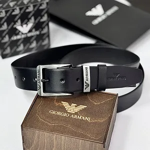 Чоловічий ремінь Armani чорний шкіряний пояс synthetic.ua - Фото 1