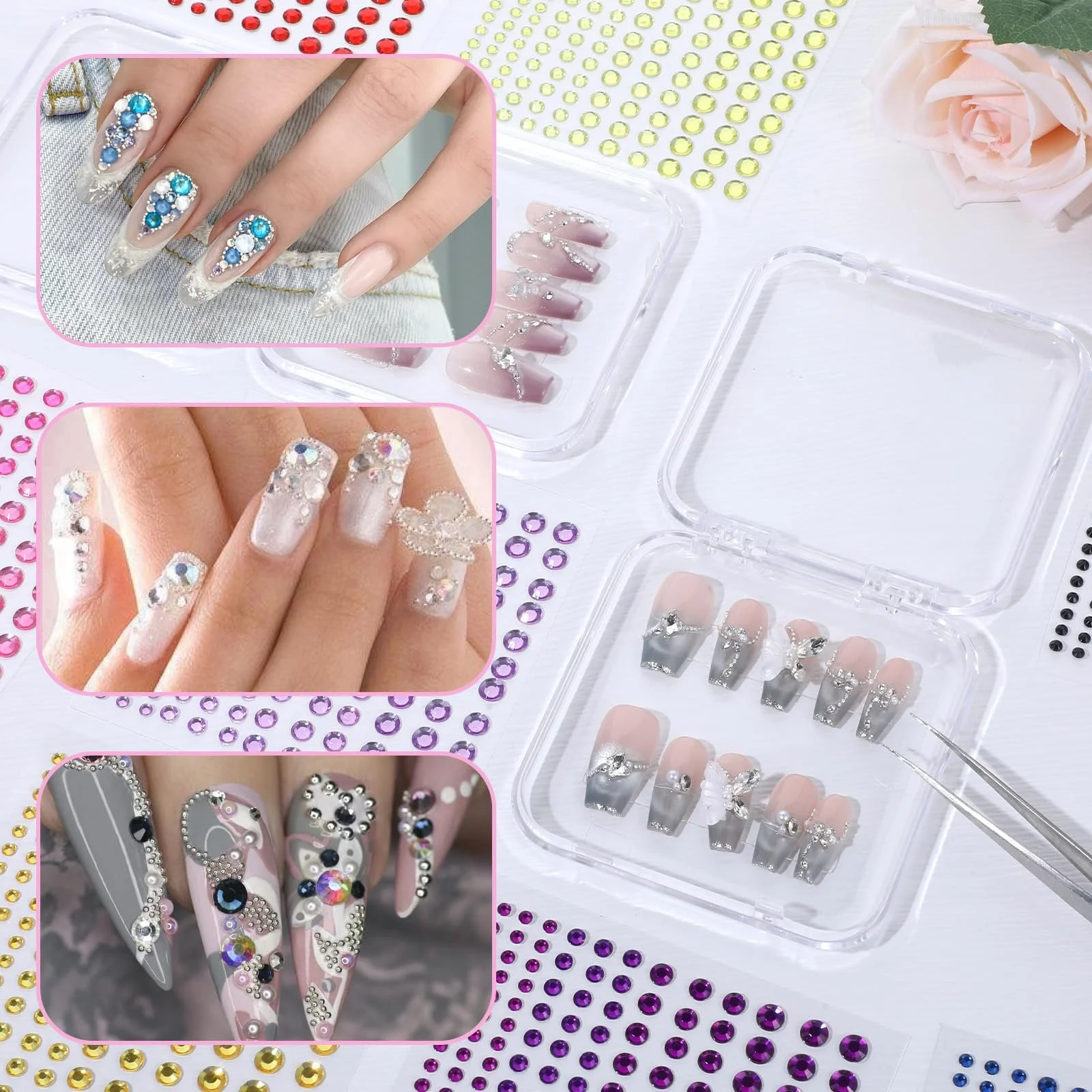 Самоклеючі блискучі стрази Larrel, 3/4/5/6 мм, 3300 шт, різних кольорів, фото №5