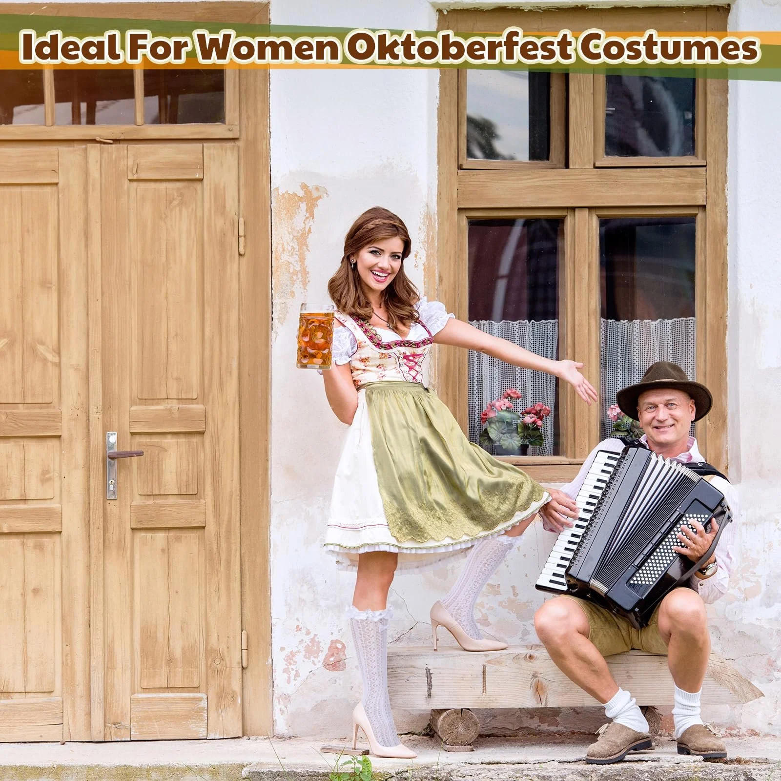 Sintege 2 пары костюмных носков женских Дирндль чулки с бантами и кружевной отделкой Белые костюмные гольфы выше колен, фото №6 Sintege 2 пары костюмных носков женских Дирндль чулки с бантами и кружевной отделкой Белые костюмные гольфы выше колен, фото №6