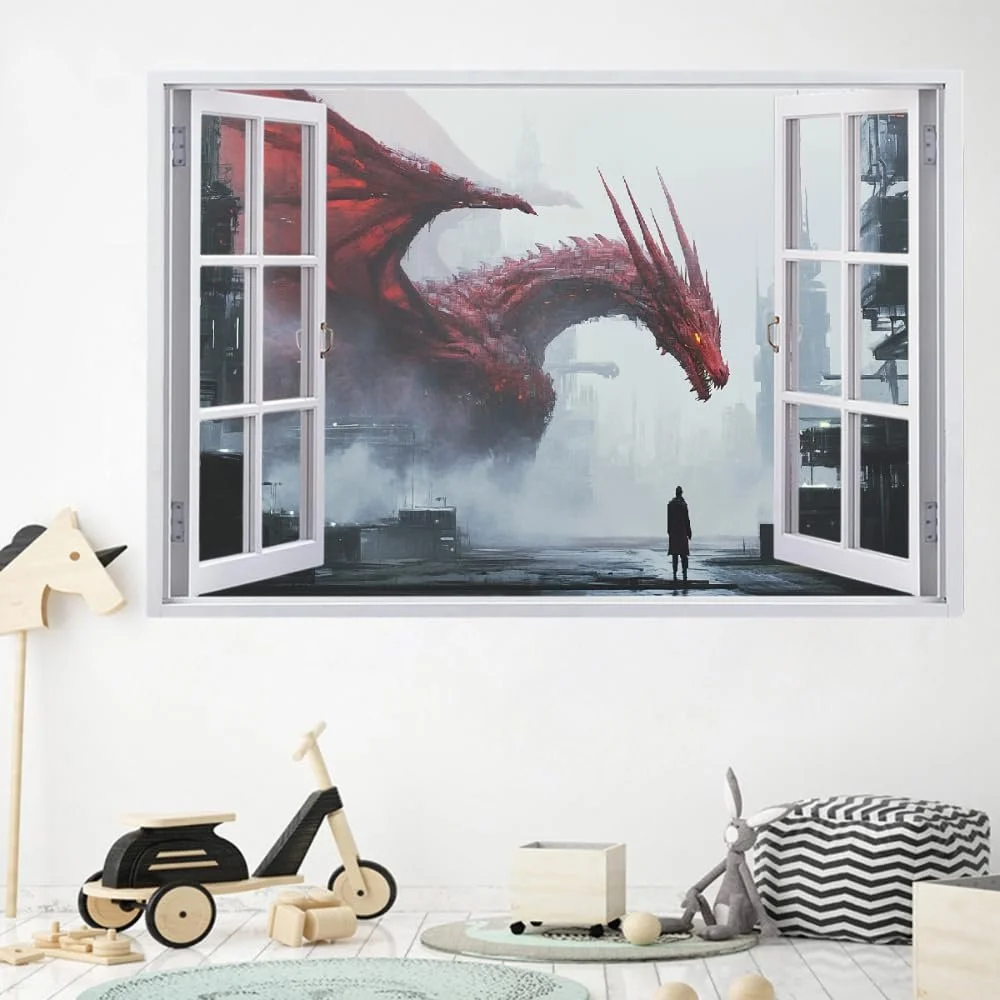 3D наклейка на стіну Dragon Breakthrough City Ruins 67 x 45 см, фото №4