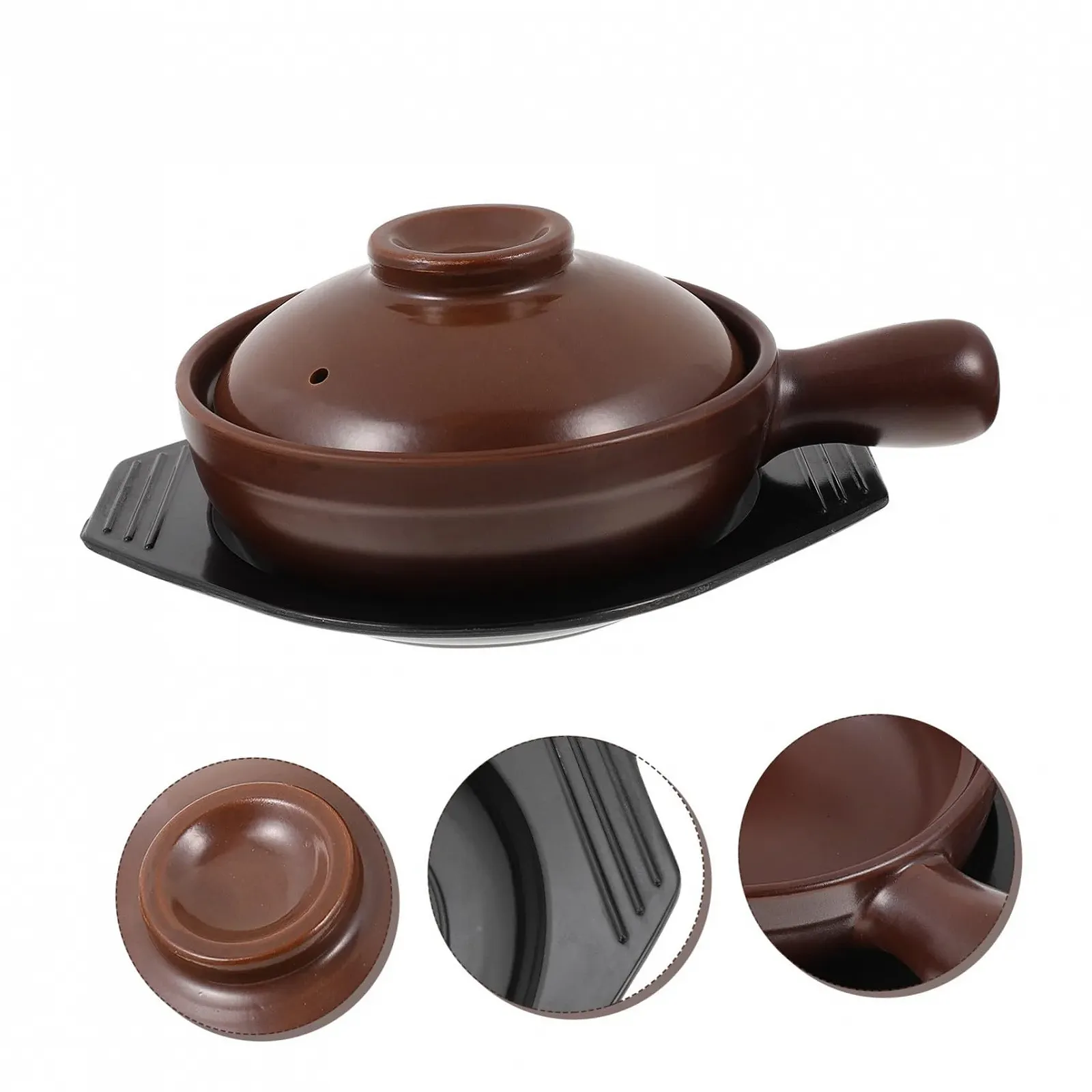 Керамическая кастрюля с ручкой Жаростойкая Нескользящая с подставкой, фото №6