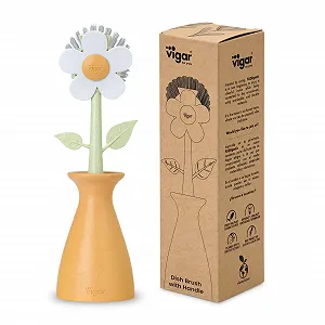 Щітка для миття посуду Vigar Florganic Orange Daisy з тримачем-вазою та ручкою - Фото 1