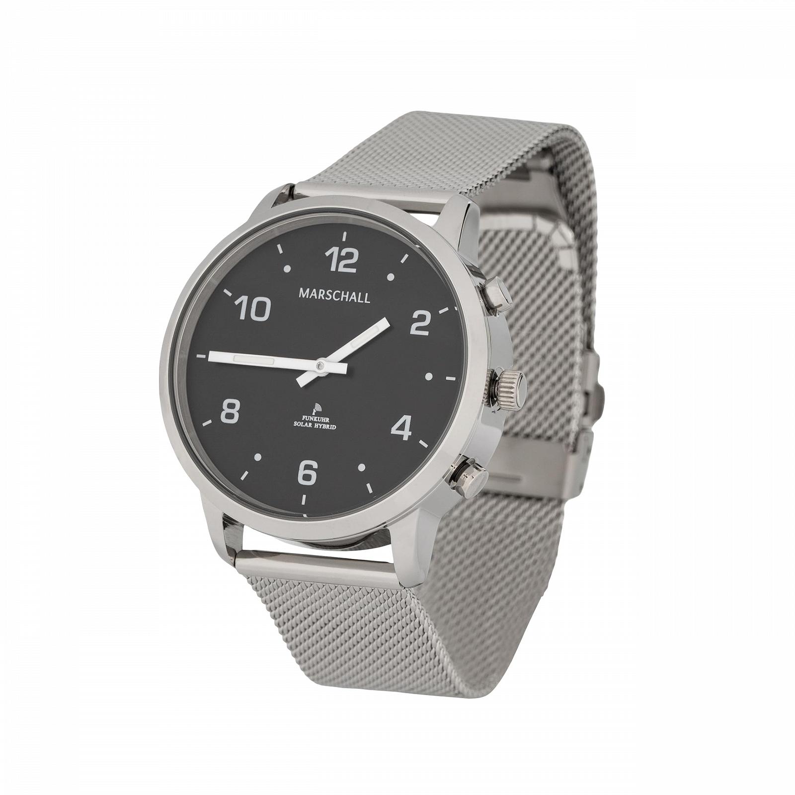 Унісекс радіогодинник Marschall 1150S сонячна панель чорний циферблат міланський браслет, фото №1 Унісекс радіогодинник Marschall 1150S сонячна панель чорний циферблат міланський браслет, фото №1