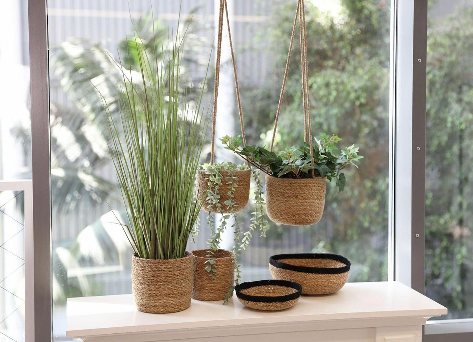 Підвісні кошики Spetebo з морської трави набір 3 шт. 23, 20, 17 см з внутрішньою плівкою Бежевий/Натуральний, фото №5