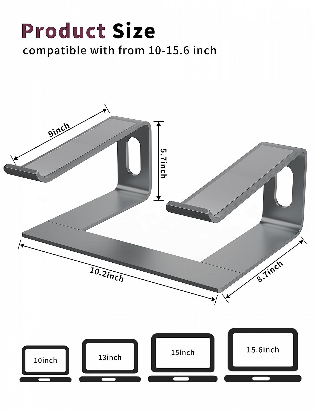 Підставка для ноутбука ALASHI, алюмінієва, ергономічна підставка для ноутбука, знімна металева підставка для ноутбука, підтримка ноутбуків від 10 до 15.6 дюймів, сіра, фото №2