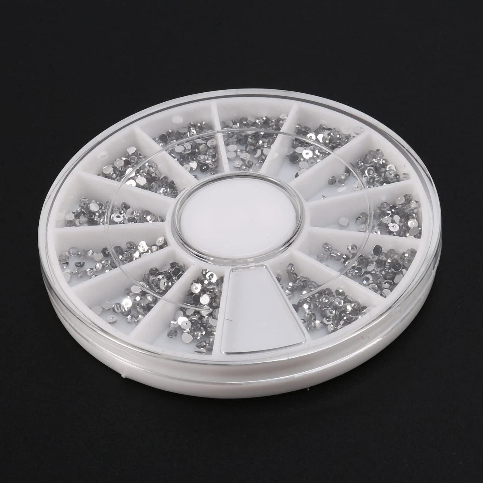 Стрази Срібні Кришталеві в Коробках для Манікюру Unas Art Блискітки 1.5мм Колесо, фото №5