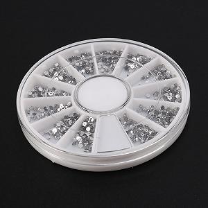 Стразы Серебряные в коробке для маникюра, кристаллы для ногтей, блестки 1.5 мм в колесе synthetic.ua - Фото 1