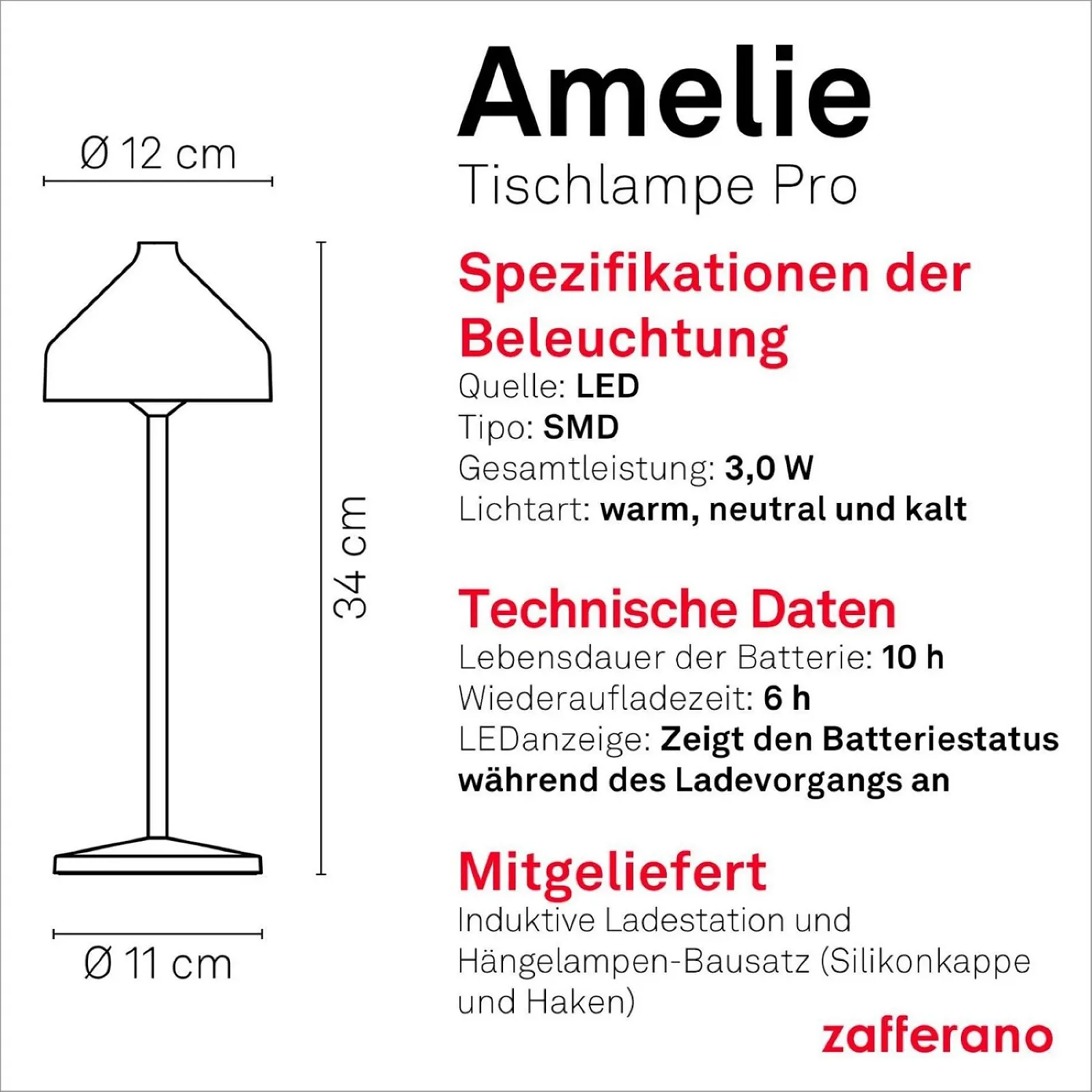 Настільна лампа Zafferano Amelie акумуляторна бездротова Touch Control димер 2200-3000 K висота 34 см теракота, фото №5