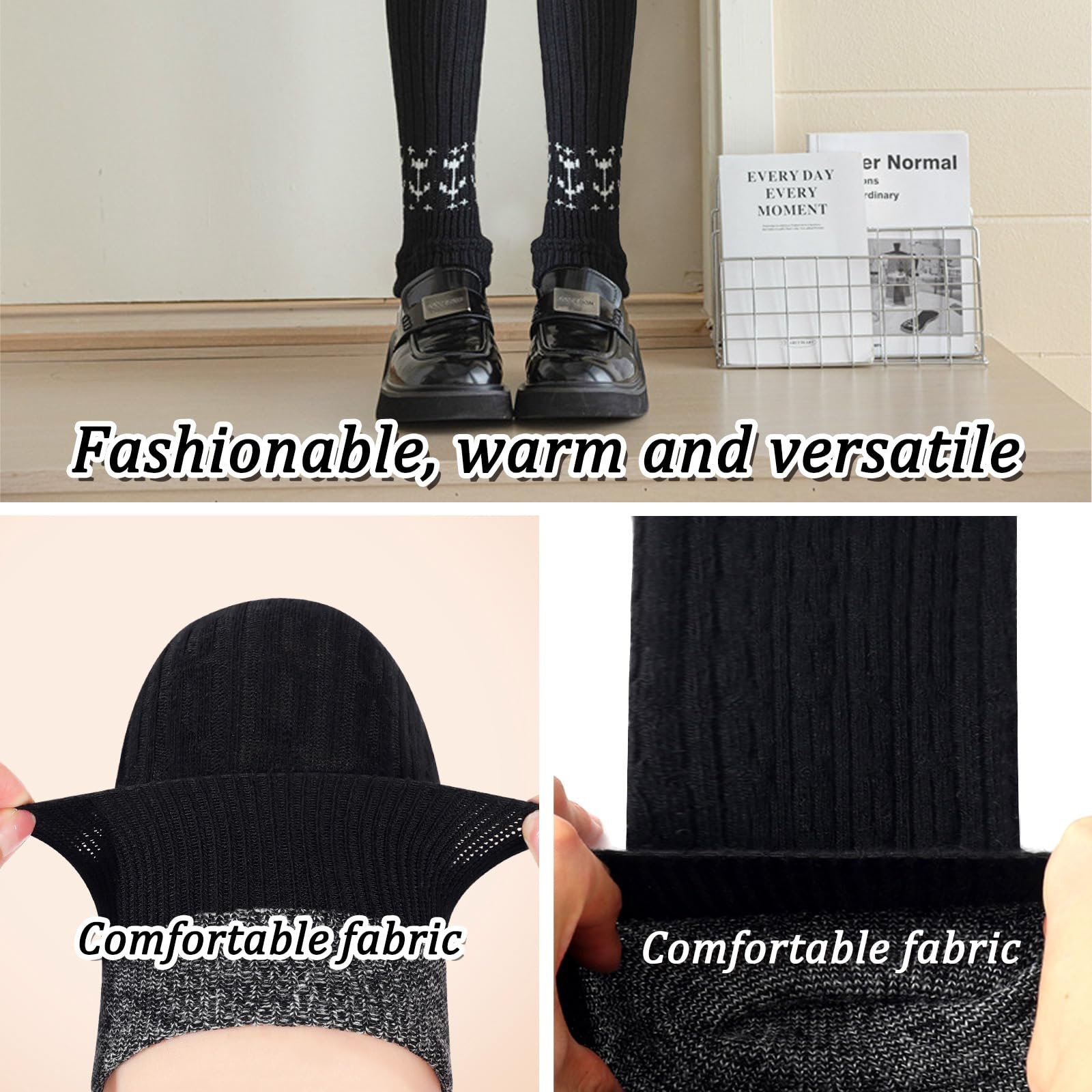 Носки выше колена 84 см, женские, черные, вязаные, гетры выше колена, длинные полосатые чулки до бедра, ретро гетры, фото №3