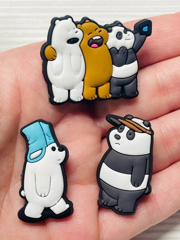 Джибітси Ми звичайні ведмеді We Bare Bears Грізлі, Панда, Білий ведмідь, мультяшні герої прикраси для крокс аксесуари набір 10 шт, фото №7
