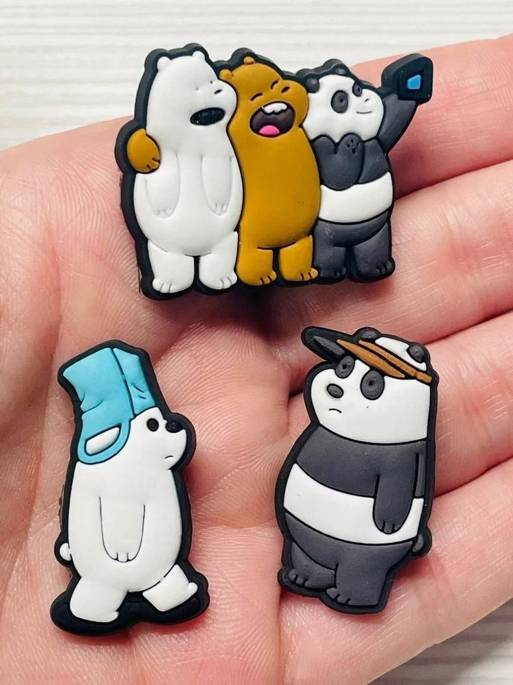 Джибитсы Мы обычные медведи We Bare Bears Гризли, Панда, Белый медведь, мультяшные герои украшения для крокс аксессуары набор 10 шт, фото №7
