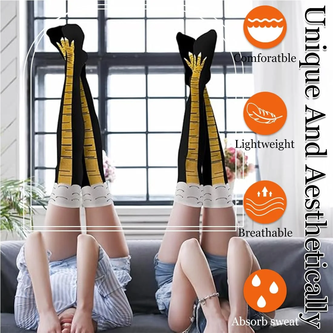 Женские гольфы 2 пары Желтые носки до колена с куриной лапой, фото №4