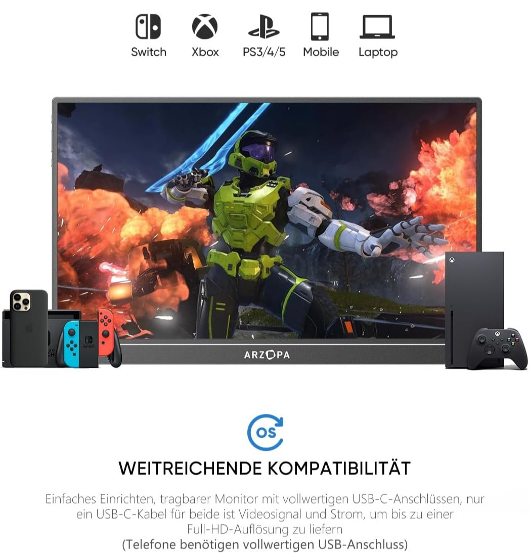 Монітор портативний 16.1" Arzopa G1 Game Full HD IPS 144 Гц, фото №6
