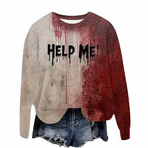 Тонкая женская толстовка на Хэллоуин с графическим рисунком, удобная, с длинными рукавами, круглым вырезом, милая, мультяшная, 2025, университетская, для тренировок, готическая, свободного кроя, винтажная, однотонная, для осени - Фото 1