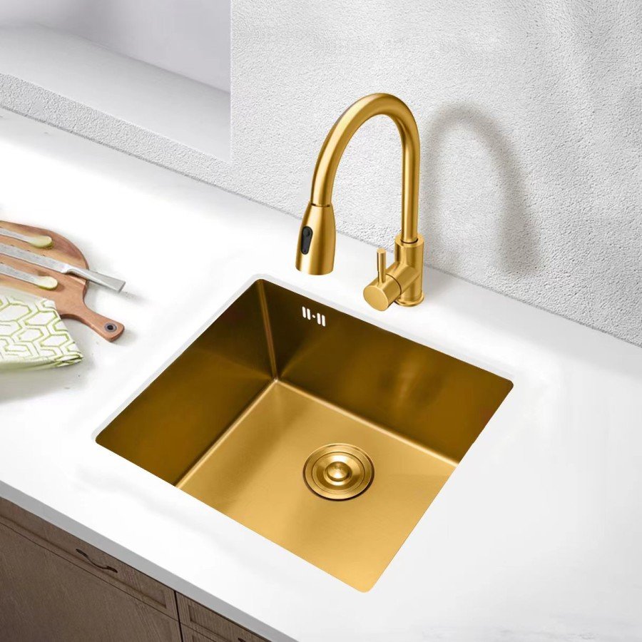 Золота мийка для кухні з декором нержавіюча під стільницю Nett NGS-5045, фото №2