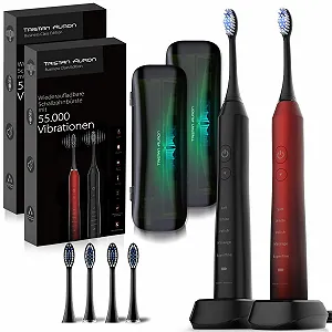 Звукова зубна щітка Tristan Auron Double Pack 55000 VPM + UV футляр Червоний/Чорний - Фото 1