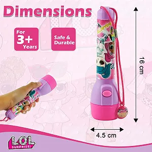 Світлодіодний ліхтарик LOL Surprise 21 см, регульований ремінець безпеки, аварійний на батарейках, пластик, для кемпінгу, походів, для дітей від 3 років synthetic.ua - Фото 1