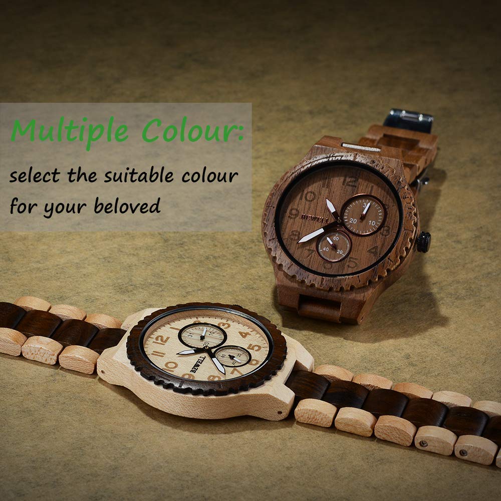 Мужские часы BEWELL Деревянные Аналоговые Японский кварцевый механизм с деревянным ремешком W154A, фото №6