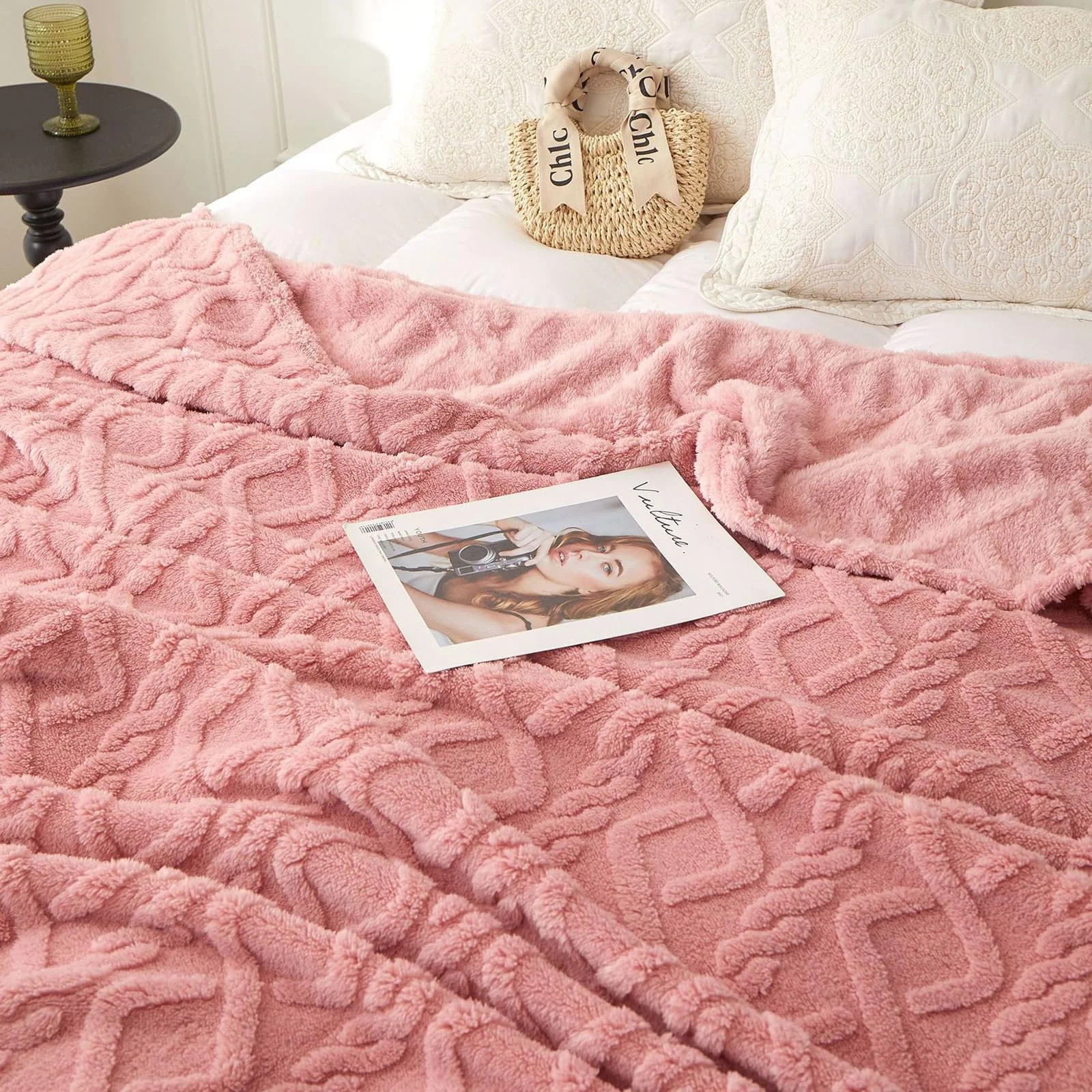 Покривало QOFLY Плюшева Рожева 200 x 230 см XXL Велика Тепла, фото №7