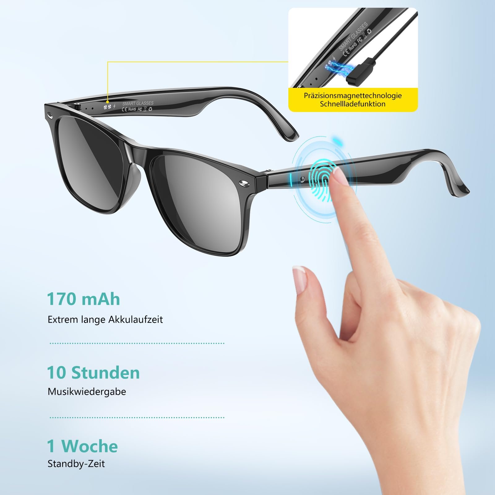 Умные очки с AI переводом Bluetooth солнцезащитные очки с голосовым управлением HiFi аудио UV400 163 языка, фото №6