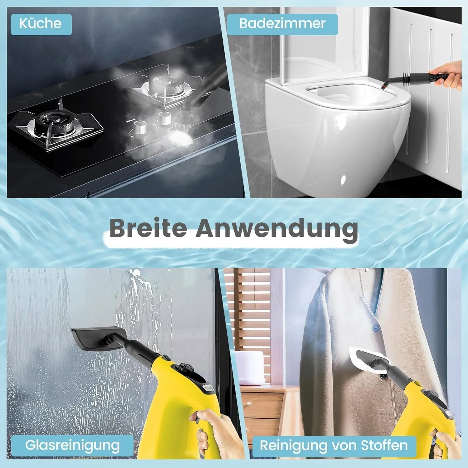 Пароочисник FANTASK 1500 W 125°C з баком 400 мл та 14 аксесуарами Жовтий head, фото №3