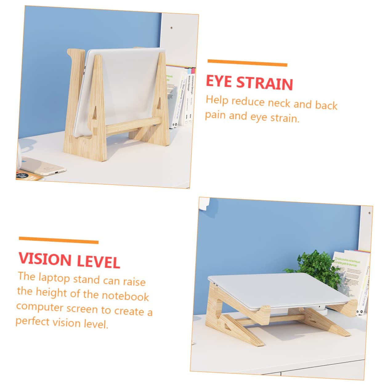 Підставка Деревʼяна HOMSFOU Регульована по висоті для ноутбуків, Сприяє здоровій поставі, фото №2