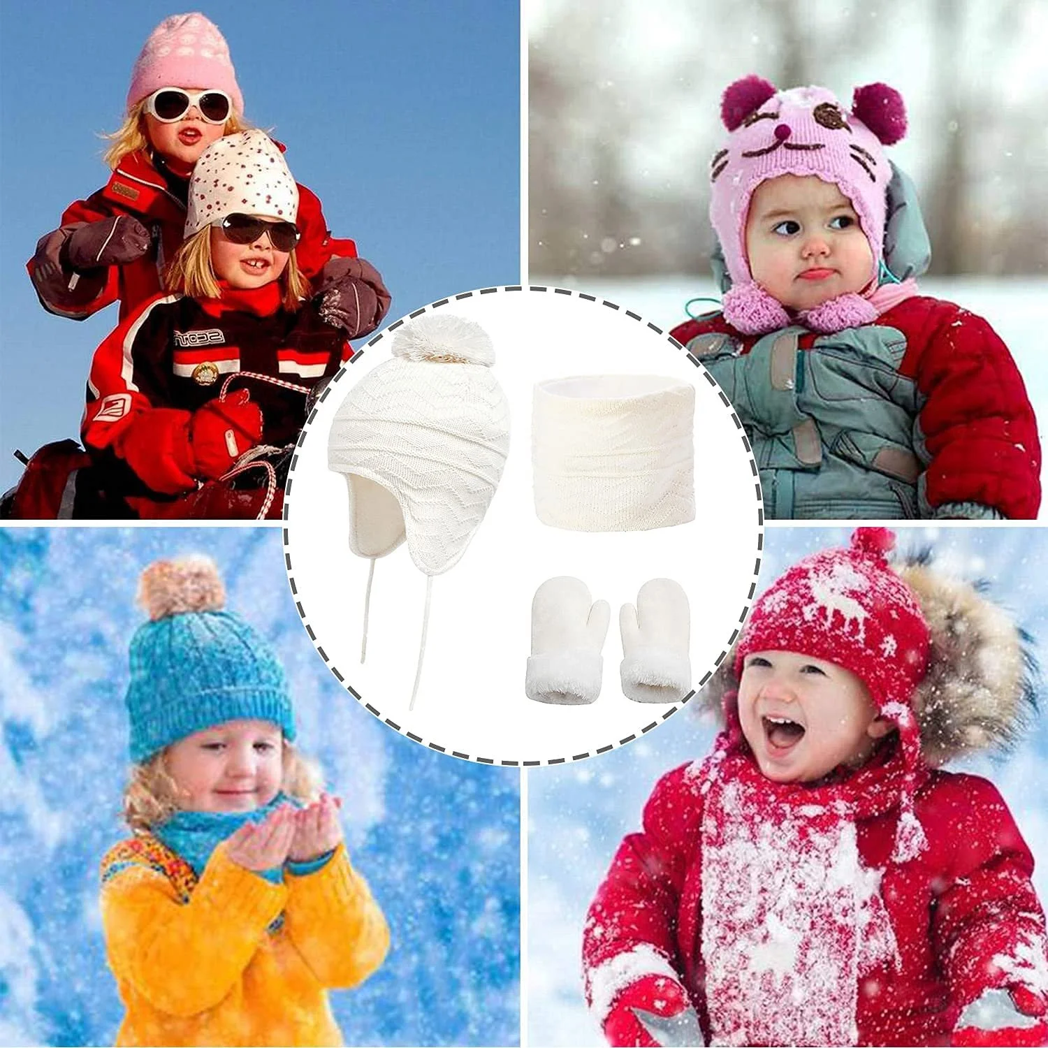 Комплект дитячий (шапка, шарф, рукавиці) JFAN з ромбоподібним візерунком, зимовий, теплий, 3 предмети, фото №6