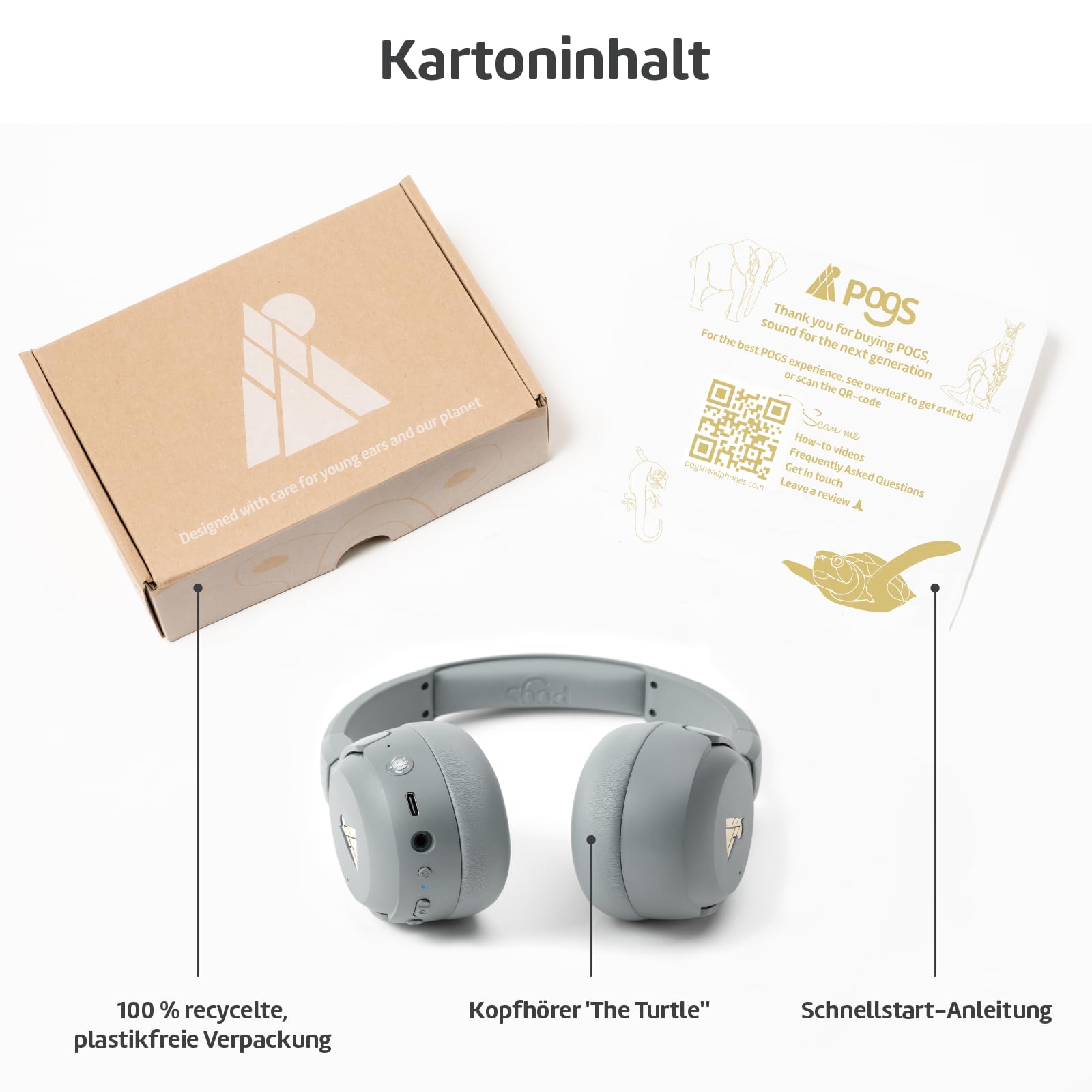 Наушники POGS Wireless Bluetooth Over-Ear Noise Cancelling The Turtle Складные Прочные 85 дБ Микрофон Функция Беспроводного Обмена Музыкой Серый, фото №6