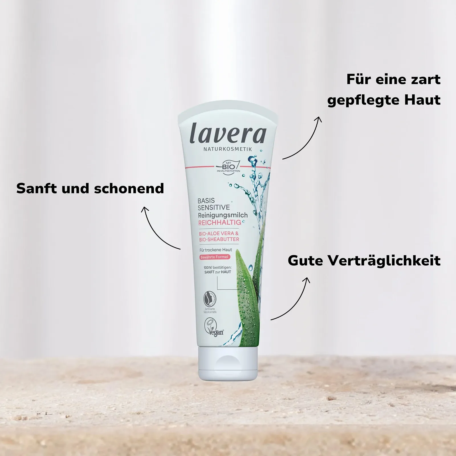 Молочко для зняття макіяжу Lavera Basis Sensitive Органічне Алое Вера та Масло Ши для Сухої та Чутливої Шкіри, Веганське, 2 x 125 мл, фото №4