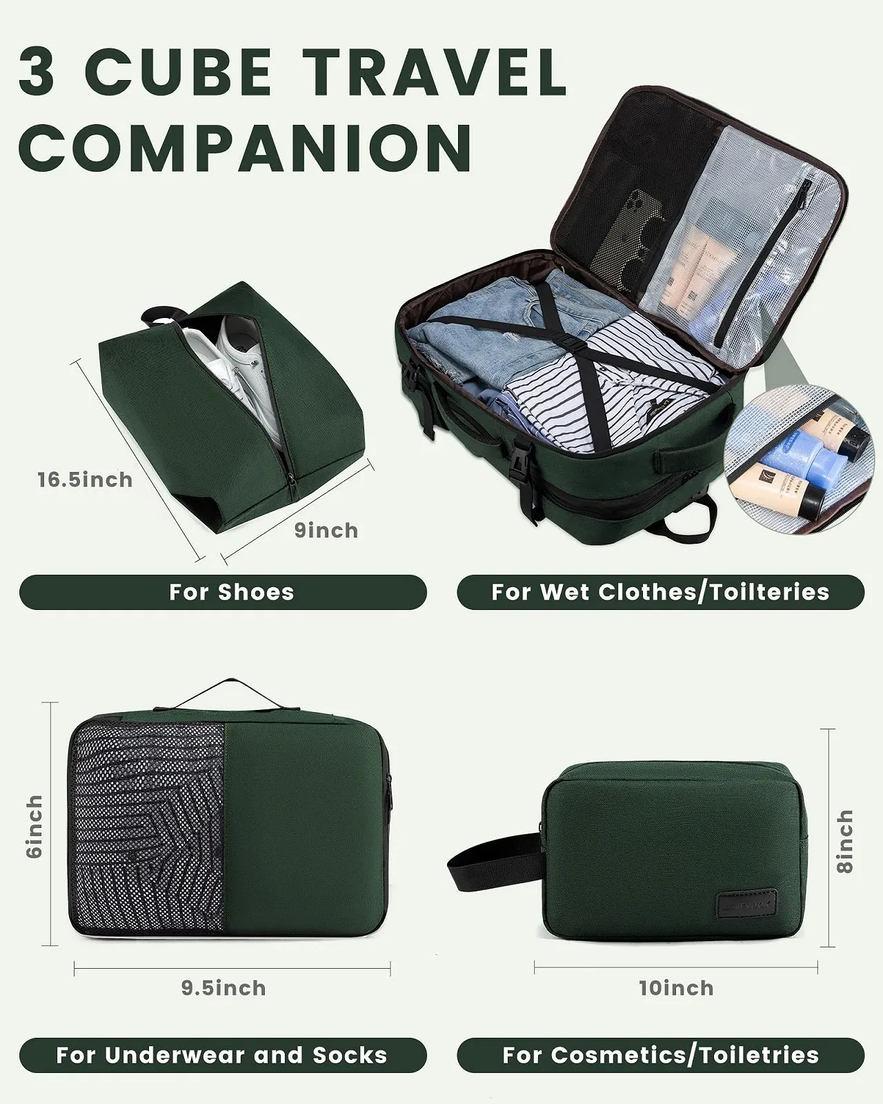Рюкзак для ноутбука LOVEVOOK Expandable 17.3" Dark Green, фото №3 Рюкзак для ноутбука LOVEVOOK Expandable 17.3" Dark Green, фото №3