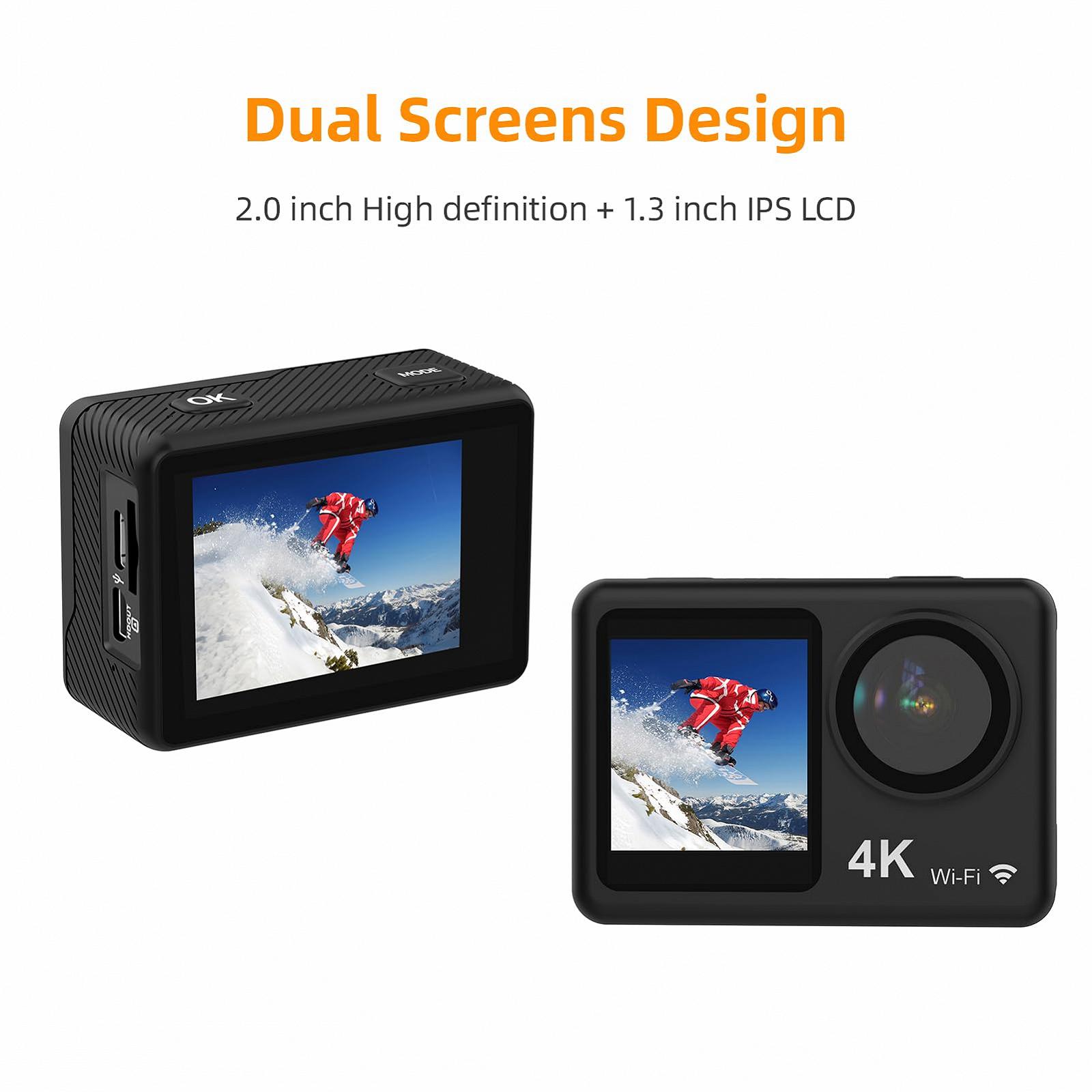 Екшн-камера Andoer 4K 30FPS Action Camera 16MP WiFi 160° двоекранна 30 м водонепроникна, фото №6
