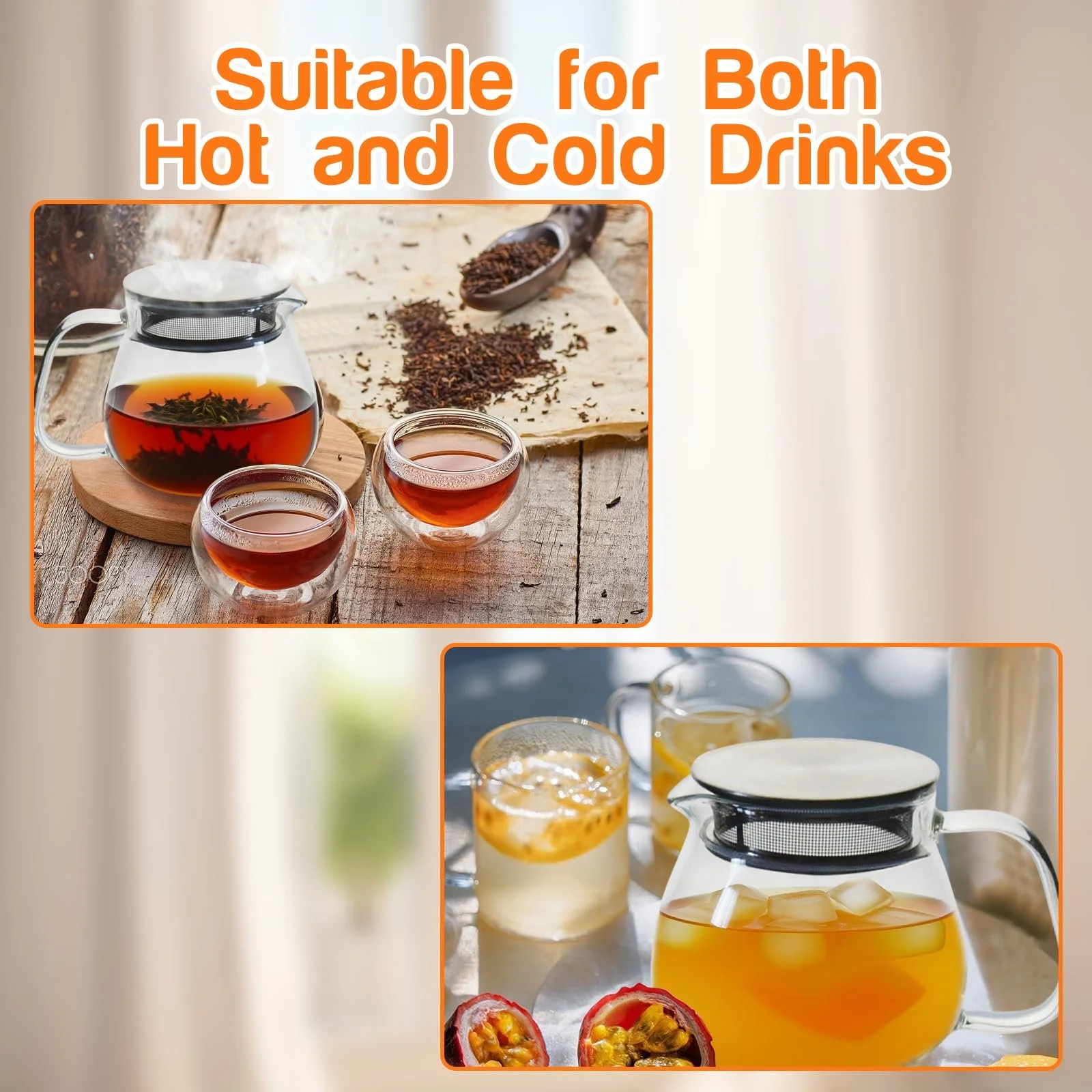 Стеклянный Чайник-заварник Круглая Форма 460 мл с ситечком и фильтром из нержавеющей стали, фото №4