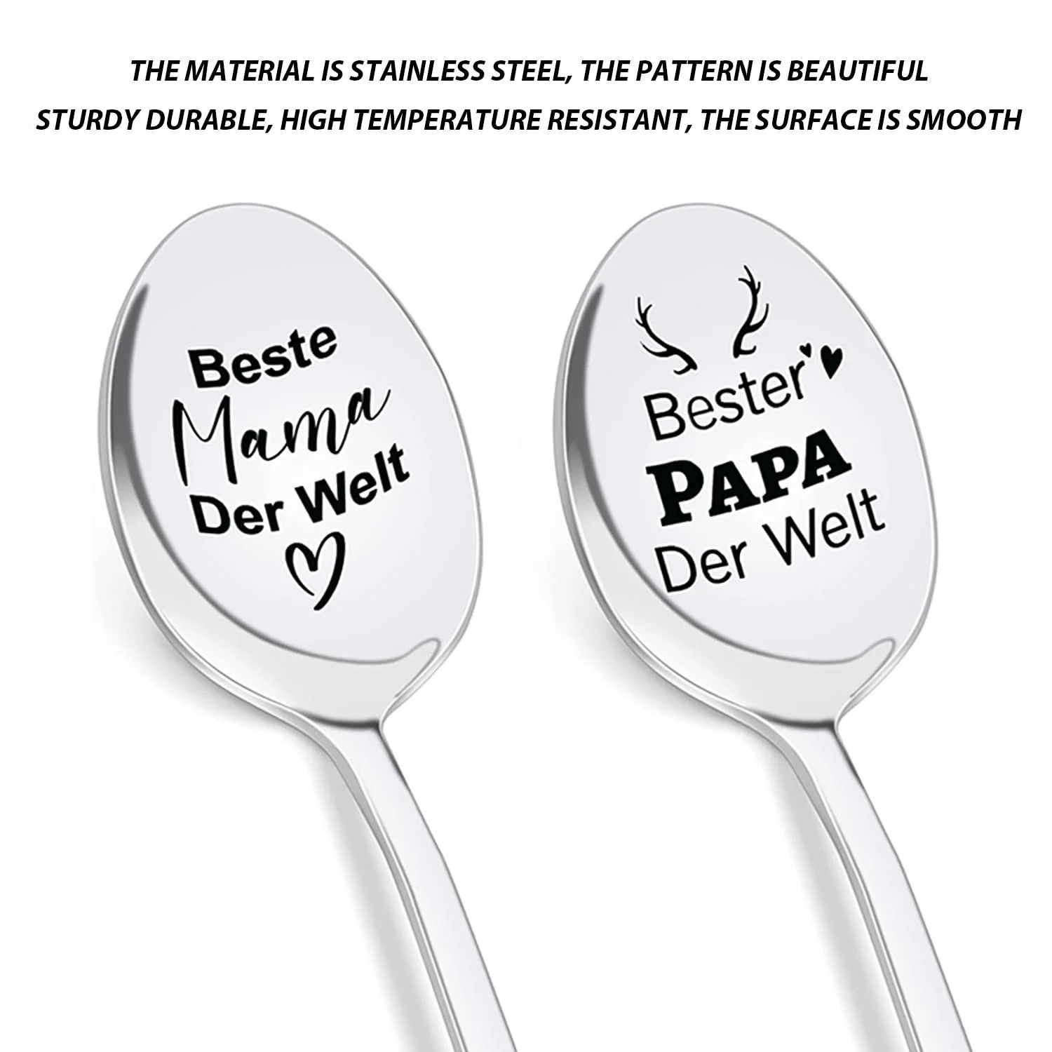 Набір ложок з нержавіючої сталі (2 шт.) з гравіюванням, кругла, фото №3