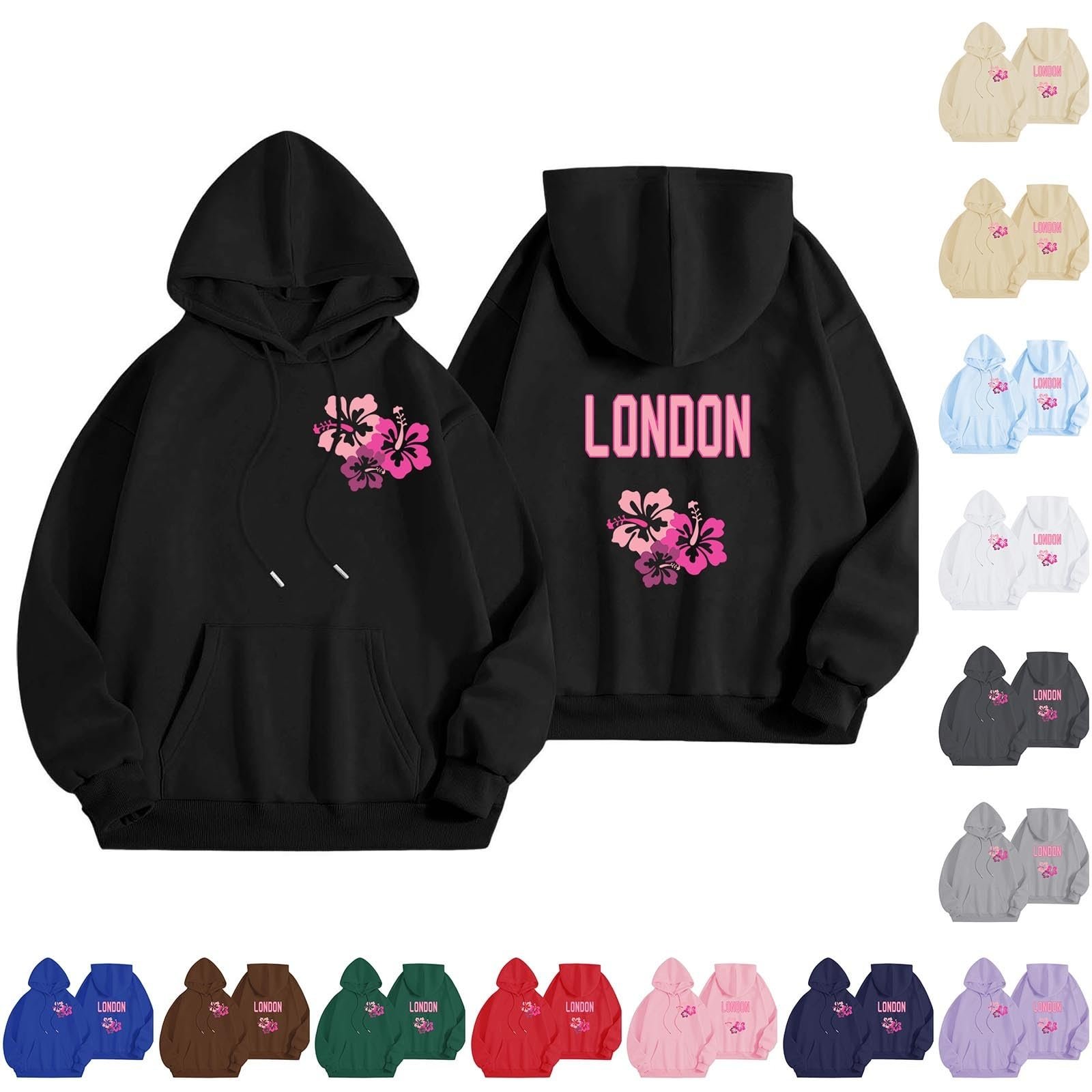 Худи Generisch HUIFUAO Женский, Лондон, оверсайз, с длинными рукавами, красная футболка, фото №4