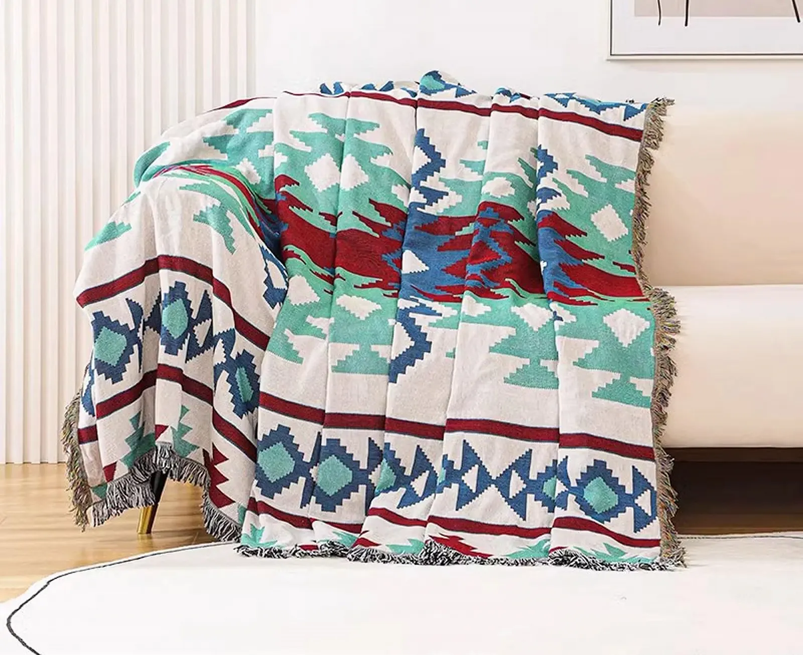 Покривало в стилі бохо з бахромою двостороннє для дивану в етнічному стилі, фото №2 Покривало в стилі бохо з бахромою двостороннє для дивану в етнічному стилі, фото №2