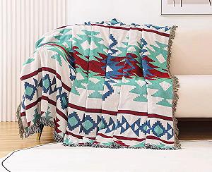 Покрывало в стиле бохо с бахромой двустороннее для дивана в этническом стиле Ацтеков многофункциональное для дома офиса путешествий кемпинга 180 x 230 см synthetic.ua - Фото 1