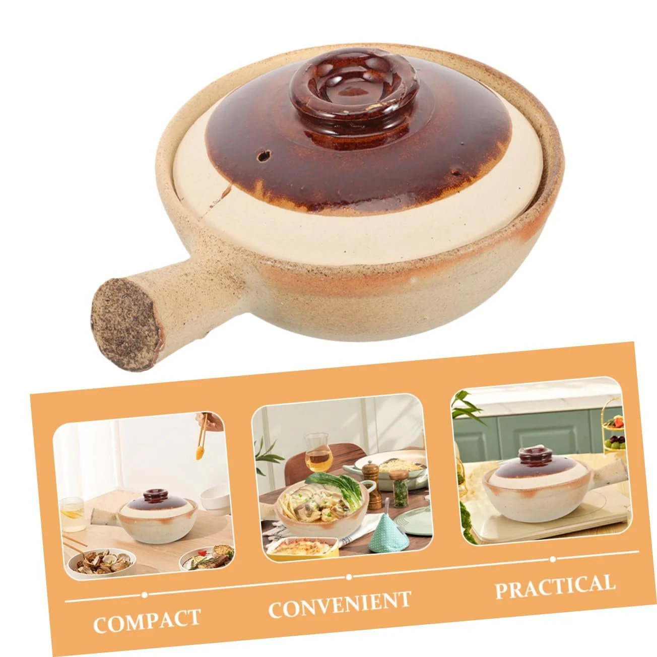 Кастрюля-сотейник VALICLUD Керамическая с крышкой для плиты универсальная, фото №4