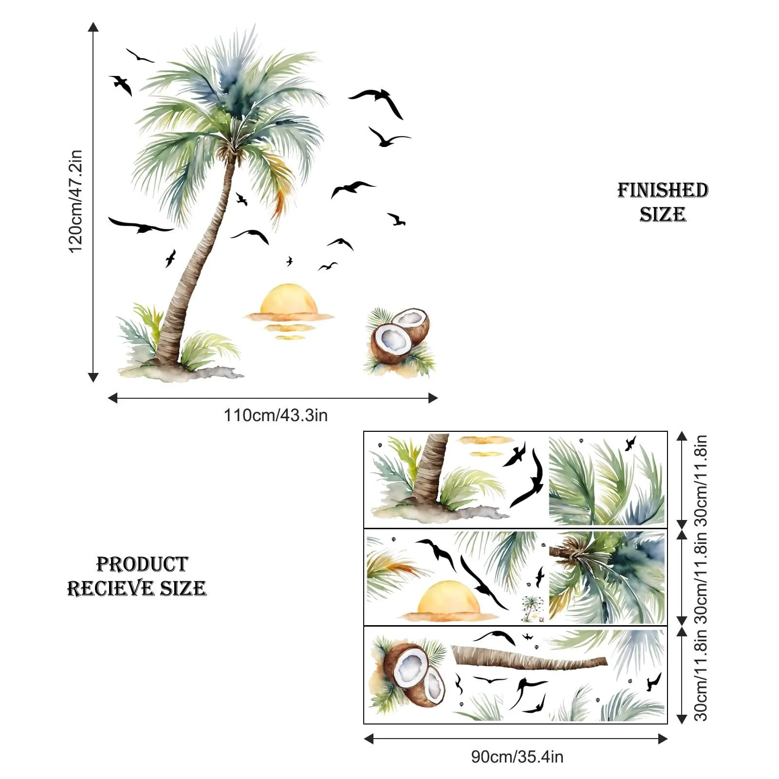 Наклейка на стіну Supzone Palm Tree Tropical Plant Sunset Beach, фото №7