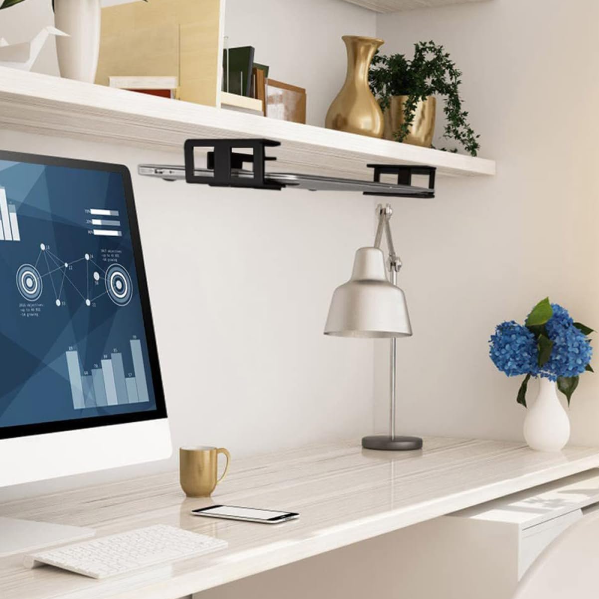 Подстольный держатель для ноутбука и планшета, регулируемый угол, стабильный, без инструментов, компактный дизайн для рабочего кабинета, фото №4 Подстольный держатель для ноутбука и планшета, регулируемый угол, стабильный, без инструментов, компактный дизайн для рабочего кабинета, фото №4