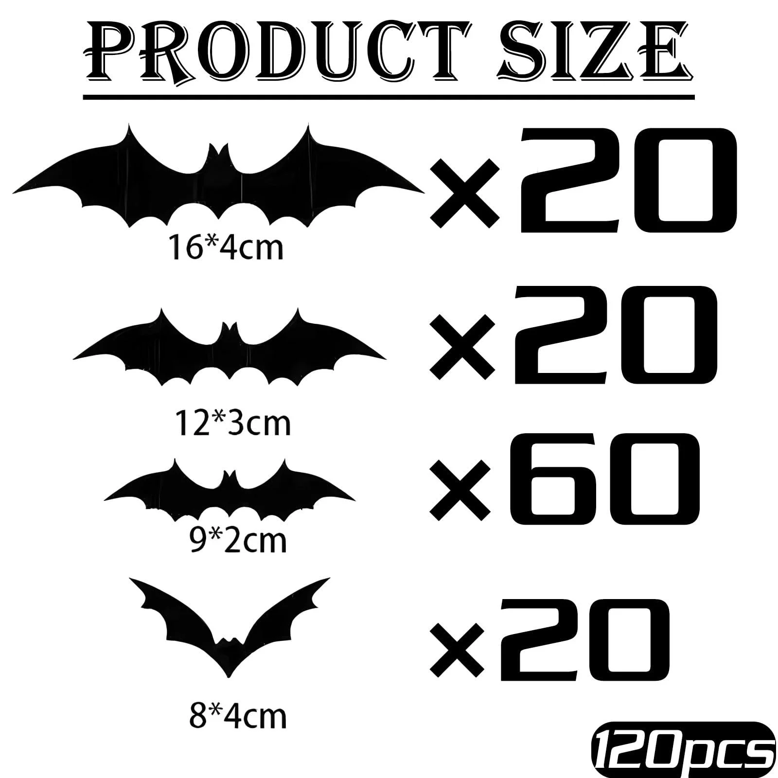 Наклейки на стіну Декор на Хелловін Набір 120 шт. 3D Кажани 4 розміри, фото №2