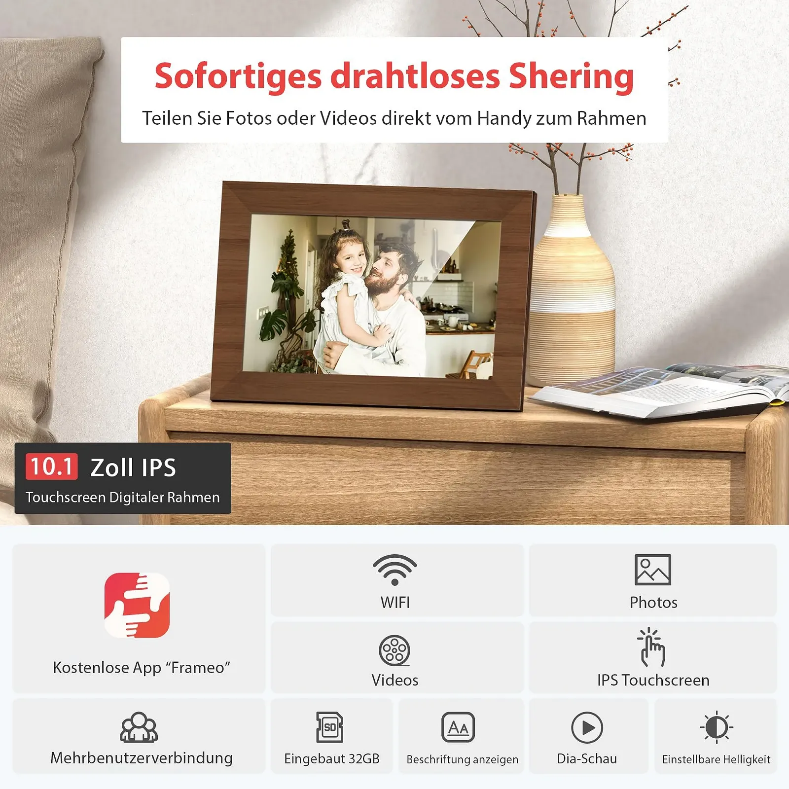Цифровая фоторамка Fine Life Pro 10.1" WiFi 32 GB 1280 x 800 HD IPS Touchscreen Белый, фото №2