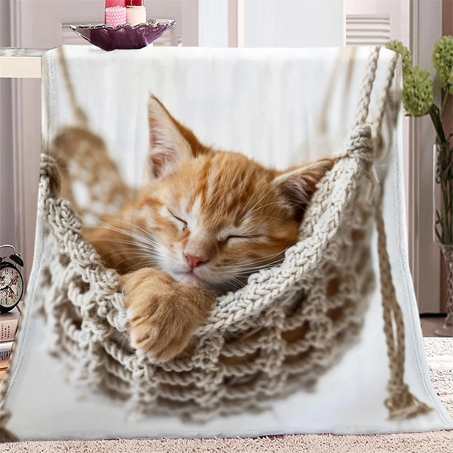 Флісова Покривало Тварини Сплячий кіт 130x150 см, фото №1 Флісова Покривало Тварини Сплячий кіт 130x150 см, фото №1