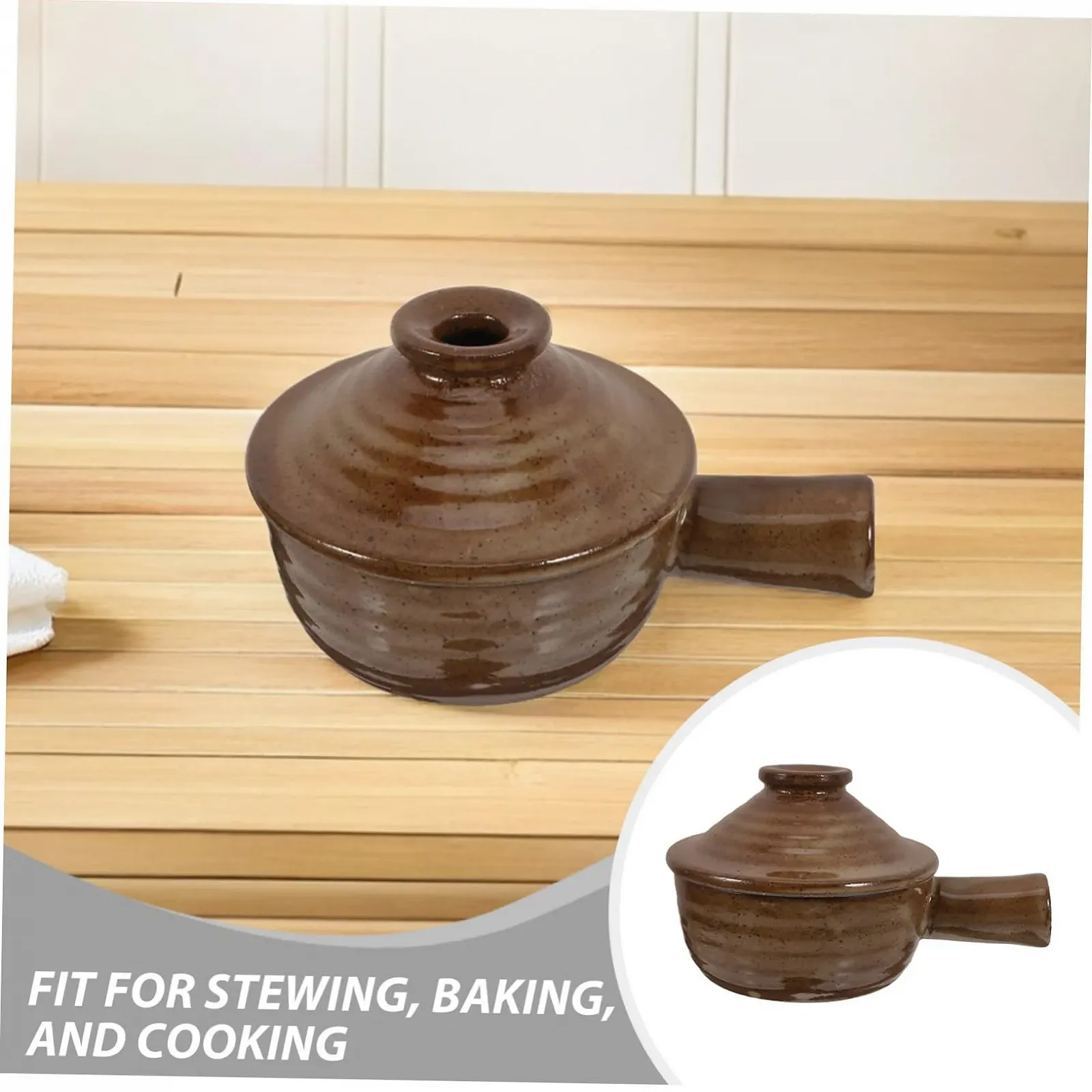 Набор кастрюль-жаровен 2 шт. керамика жаростойкие терракотовые с крышкой, фото №3