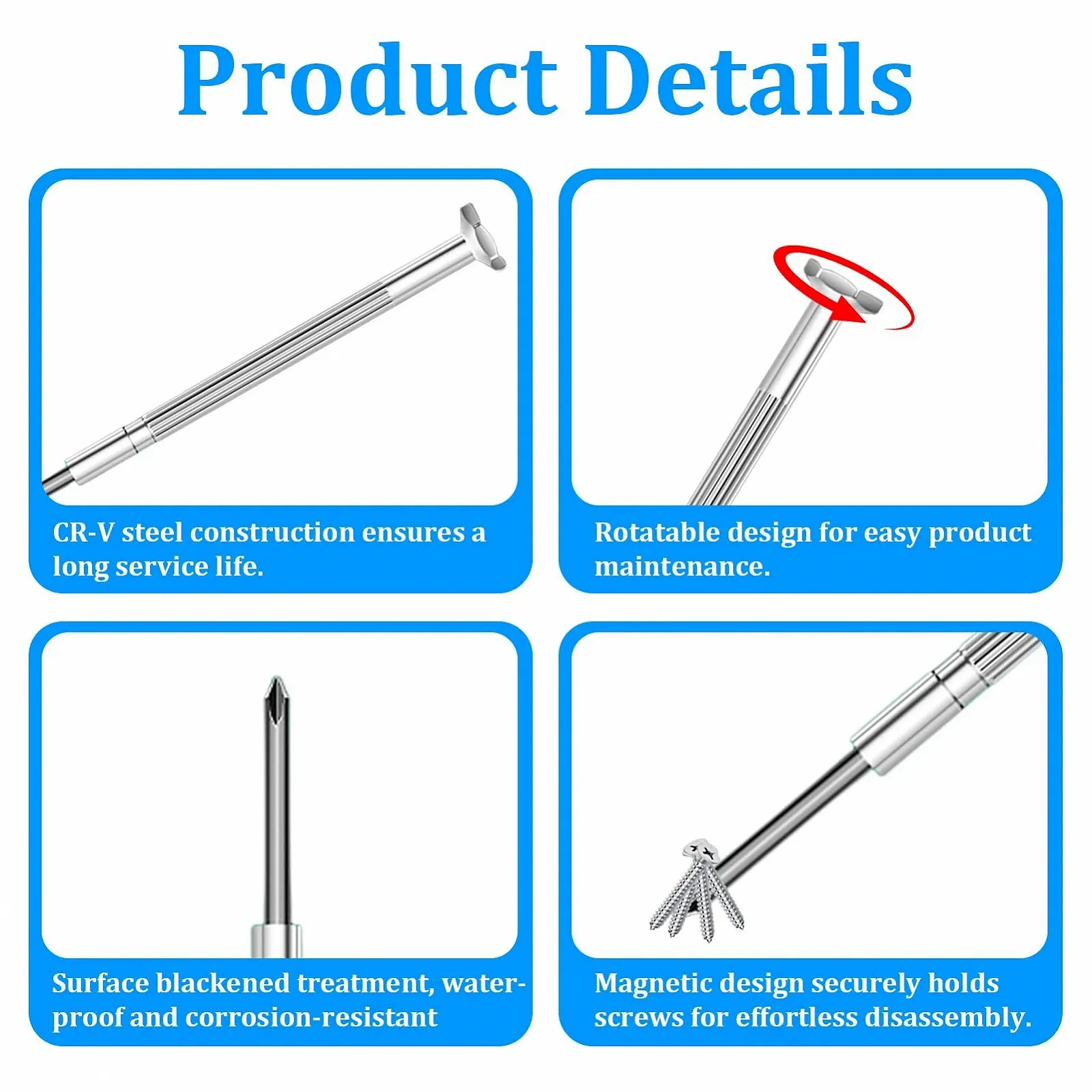 Набір інструментів для годинників 6 предметів Precision Phillips/Slotted 82 мм-102 мм з поворотною головкою, фото №3