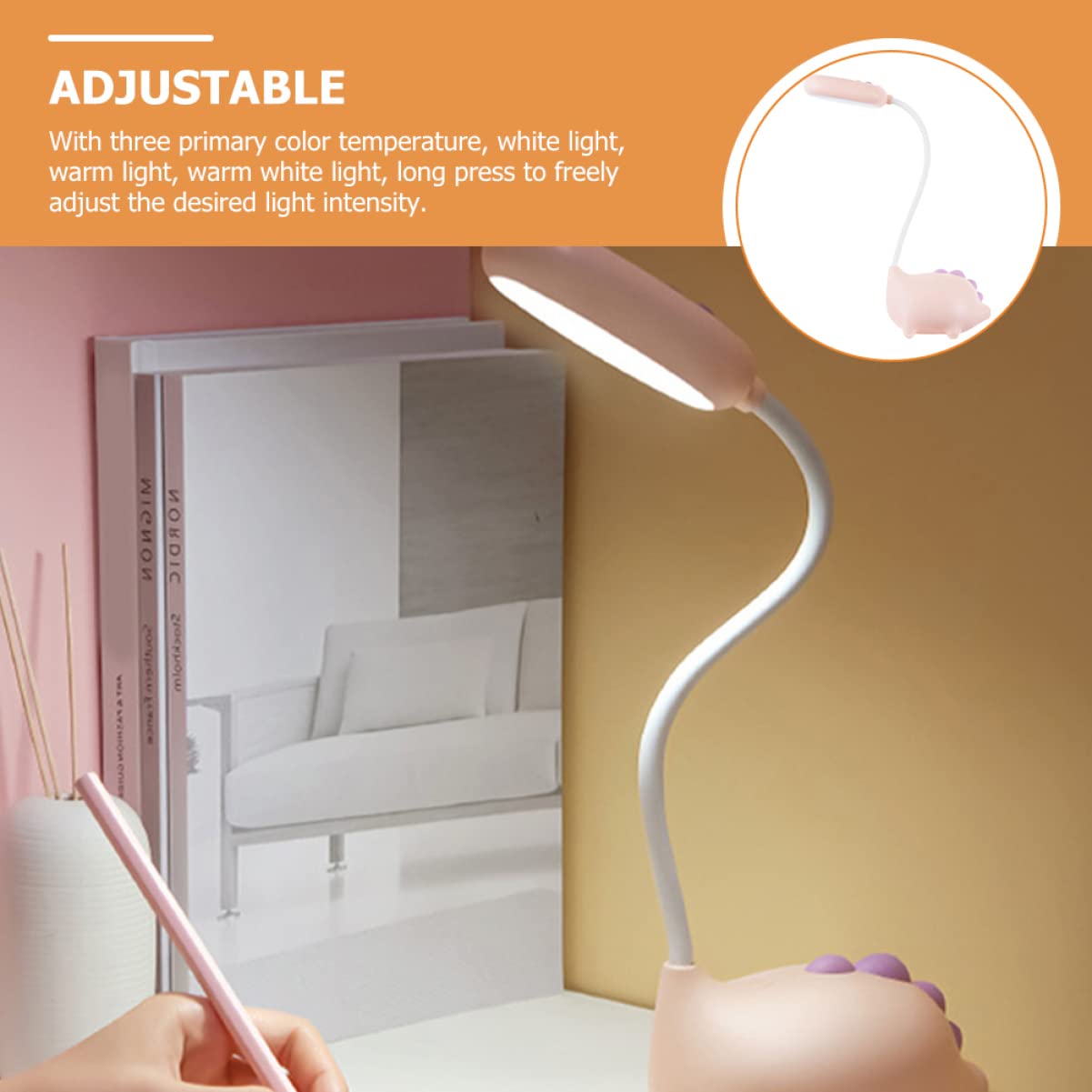 Набір OSALADI з 3 Малих Настільних Ламп USB Заряджання Світло гнучка шия Світлодіодне Очне Лампа ABS динозавр, фото №3 Набір OSALADI з 3 Малих Настільних Ламп USB Заряджання Світло гнучка шия Світлодіодне Очне Лампа ABS динозавр, фото №3