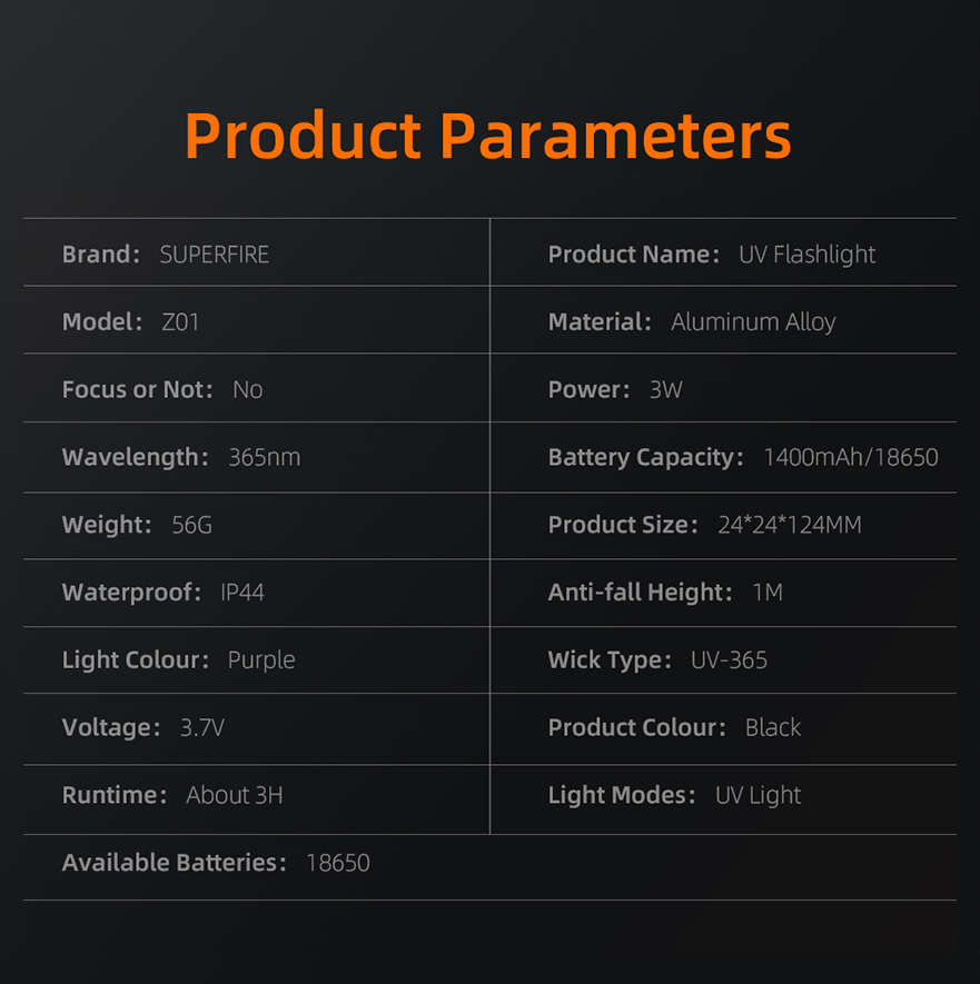 Фонарь ультрафиолетовый аккумуляторный Z01 SuperFire, фото №9
