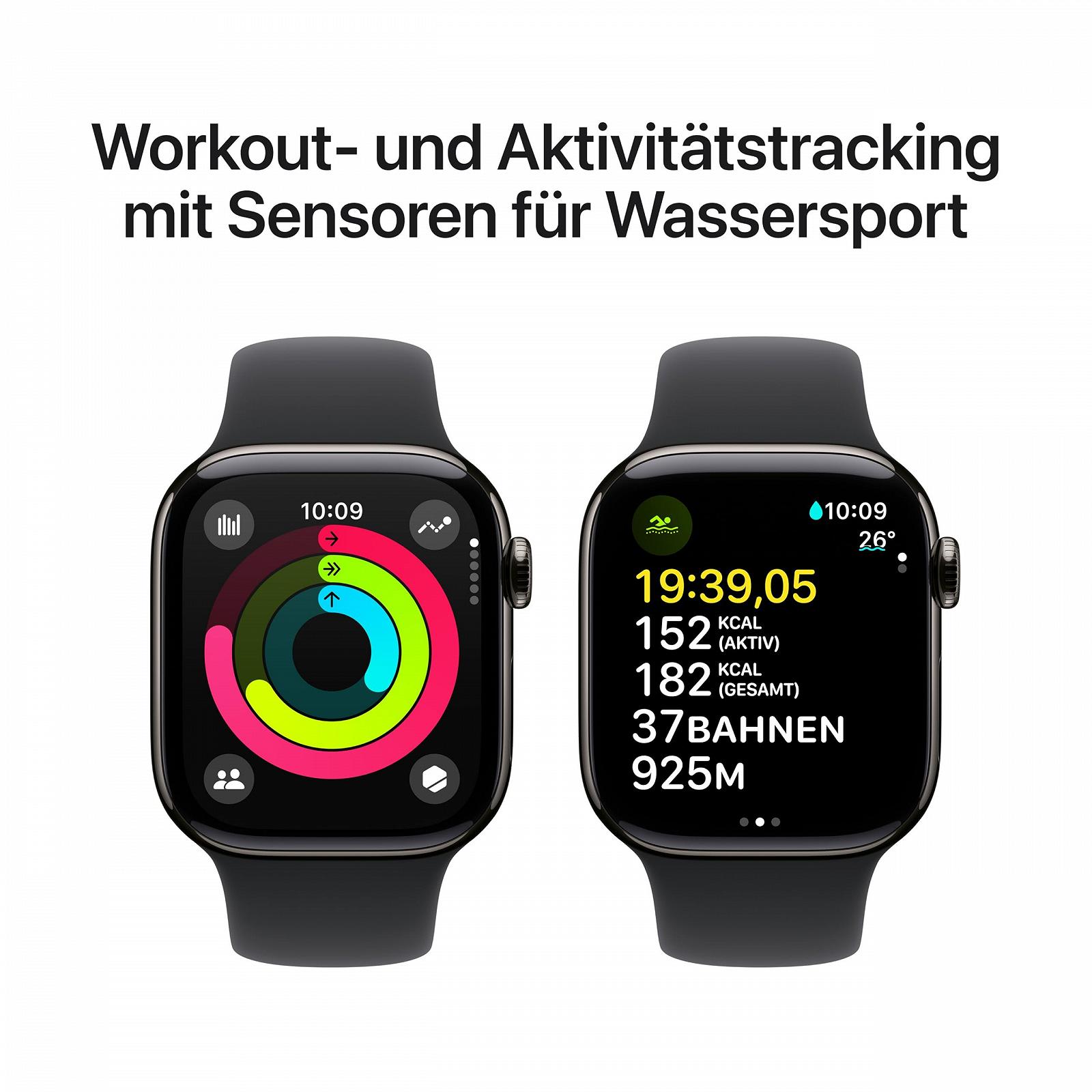 Смарт-годинник Apple Series 10 (GPS + Cellular, 42 мм) Титановий корпус Сірий та Чорний спортивний ремінець (M/L), фото №4